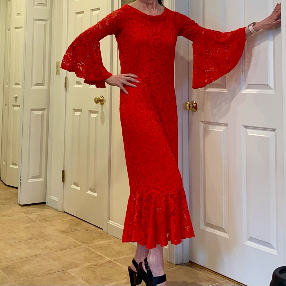 The Pyramid Collection Lady Red Lace Dress Small Made in USA Holidays Christmas
